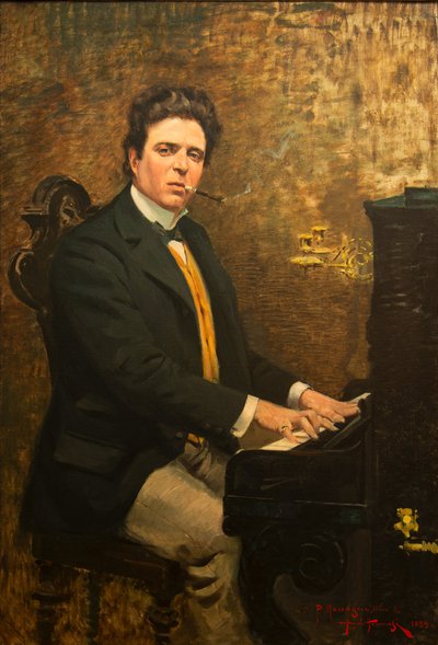 Retrato do compositor Pietro Mascagni 1863-1945, 1899. de Angiolo Tommasi