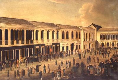 A View of the Hongs on the Waterfront at Canton, c.1825 de Anglo Chinese School