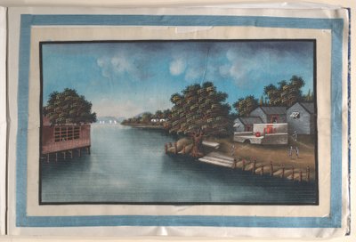 Álbum com doze pinturas de cenas ao longo de um rio de Anglo-Chinese School