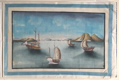 Álbum com doze pinturas de cenas ao longo de um rio de Anglo-Chinese School