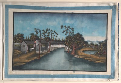Álbum com doze pinturas de cenas ao longo de um rio de Anglo-Chinese School