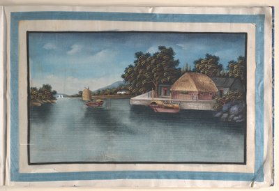 Álbum com doze pinturas de cenas ao longo de um rio de Anglo-Chinese School