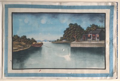 Álbum com doze pinturas de cenas ao longo de um rio de Anglo-Chinese School