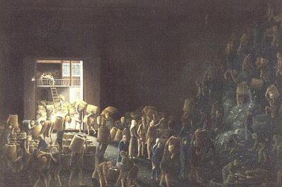 Enchimento das caixas de chá; e fabricação do chá no primeiro processo, c.1820 (um de um par) c.1820 de Anglo Chinese School