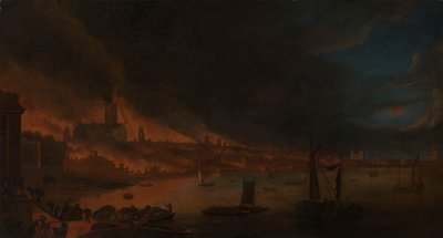 O Grande Incêndio de Londres, c.1666-1700 (óleo sobre tela) de Anglo Dutch School
