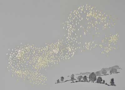 Fuga, 2017 (carimbos de folha aquática e de folha quente em papel) de angus hampel