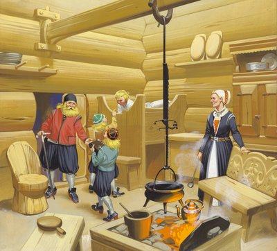 Casa norueguesa do século XVII (guache sobre papel) de Angus McBride