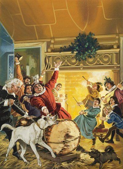 Trazer o tronco de Natal (guache sobre papel) de Angus McBride