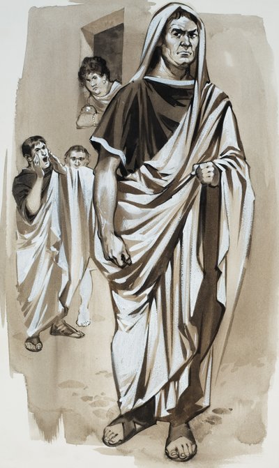 "Cato, o desmancha-prazeres" (guache sobre papel) de Angus McBride