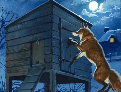 Raposa na cabana das galinhas de Angus McBride