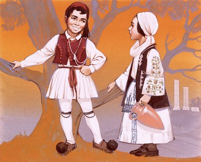 Crianças gregas no seu traje nacional de Angus McBride