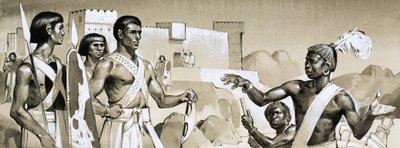 Hicsos, o Faraó Kamose instrui guerreiros negros especialmente treinados em tácticas de batalha de Angus McBride