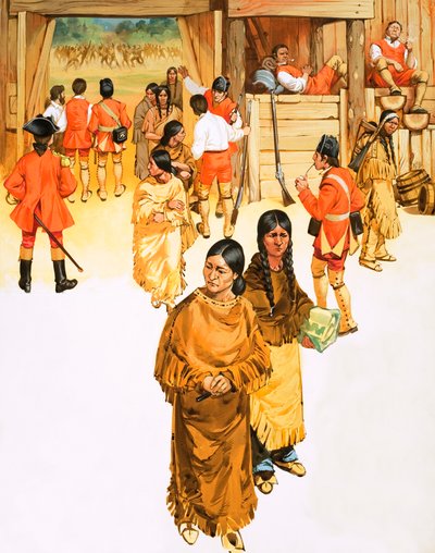 Índios que escondem armas entram no Forte Micilmackinac de Angus McBride