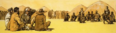 Pioneiros negoceiam com chefes tribais em África de Angus McBride
