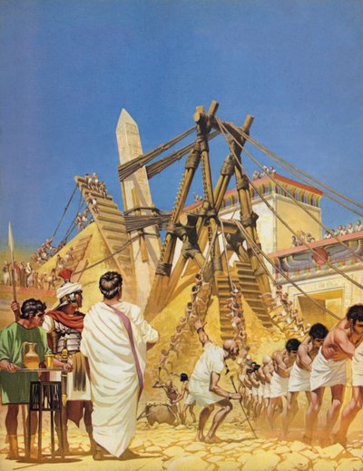 Levantamento da agulha de Cleopatras no Egito (litografia a cores) de Angus McBride