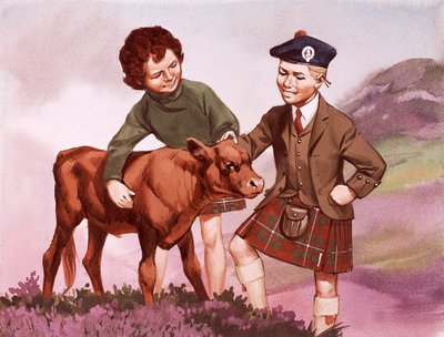 Crianças escocesas no seu traje nacional de Angus McBride