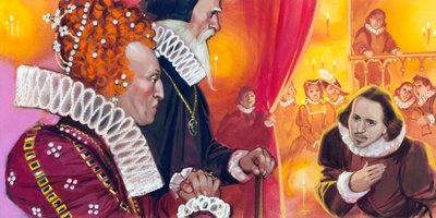 Apresentação de Shakespeare à Rainha Isabel I de Angus McBride
