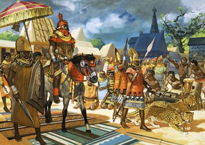 O Oba, ou rei, do Benim, África Ocidental, c.1550 (guache sobre papel) de Angus McBride