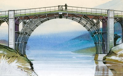 A primeira ponte de ferro na Grã-Bretanha, em Ironbridge Gorge de Angus McBride