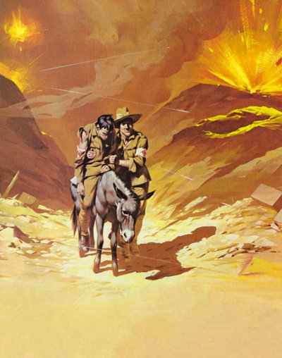 O homem com o burro, John Simpson (litografia a cores) de Angus McBride