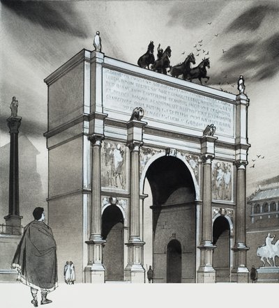 Arco do Triunfo do Imperador Lúcio Septímio Severo, Roma (guache sobre papel) de Angus McBride