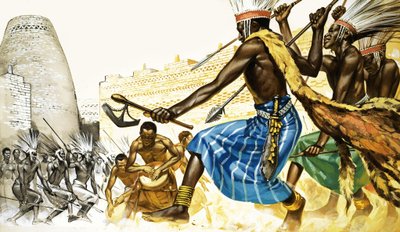 Dança de guerra das tribos Bantu de Angus McBride