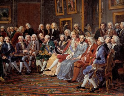 O salão de Madame Geoffrin, pormenor de Anicet Charles Lemonnier