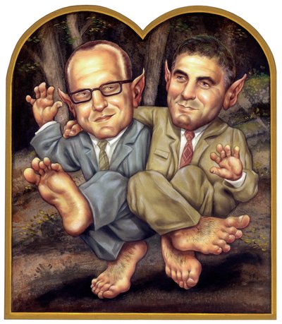 Clooney e Soderburgh, 2002 (acrílico sobre cartão de ilustração) de Anita Kunz