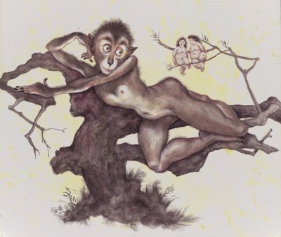 The Vervet In The Tree, 2019 (tinta acrílica sobre placa de ilustração) de Anita Kunz