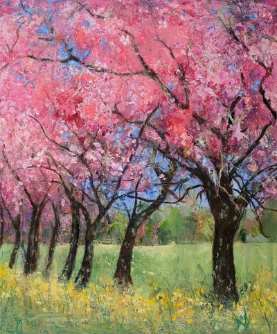 Cherry Blossom in the Meadow, 2022 (Acrílico) de Ann Oram