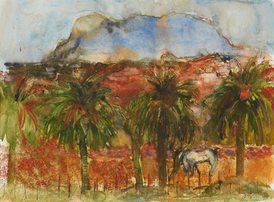Cavalos pastando (tinta e aquarela) de Ann Oram