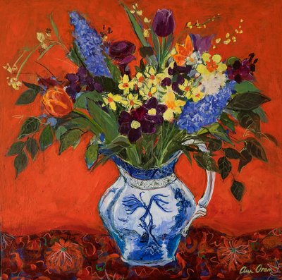 Flores da primavera em vermelho, 2017 (acrílico) de Ann Oram