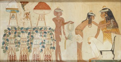 Cópia da pintura mural do túmulo privado 38 de Djeserkeresonb, Tebas I, 1, 69-70, século XX de Anna