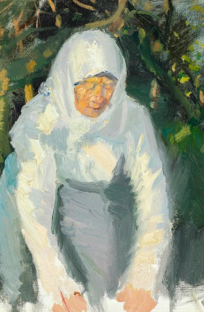Mulher de Skagen com um lenço branco. de Anna Ancher