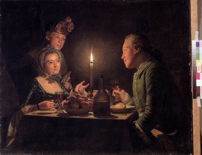 Jantar à luz de velas (Ceia à luz de velas). Pintura de Anna Dorothea Therbusch Lisiewska (1721-1782). Óleo sobre tela, 95,5 x 117 cm de Anna Dorothea Lisiewska