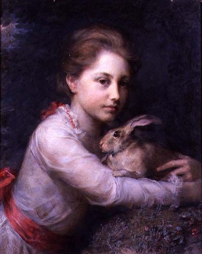 Retrato de Minna Sophia Farrer Holding a Hare de Anna Lea Merritt