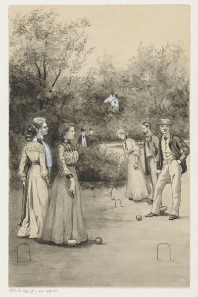 Homens e mulheres jogam croquet de Anna Maria Kruijff