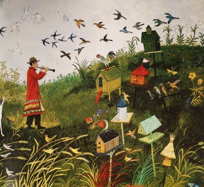 Pássaro Piper com pássaros pretos, 2001 (acrílico) de Anna Pugh