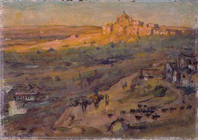 Toledo Espanha, Sol da Tarde (óleo sobre tela montado sobre tábua estratificada) de Anna Richards Brewster