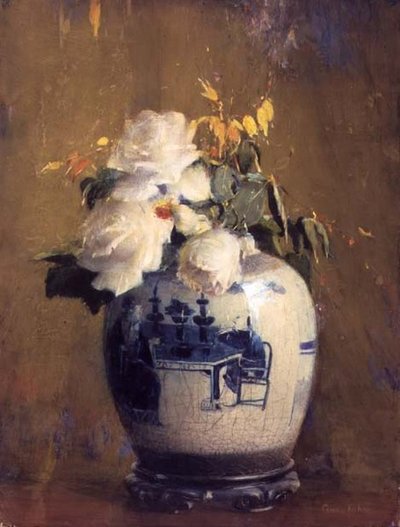 As Rosas Brancas, antes de 1922 (aguarela sobre papelão) de Anna S. Fisher