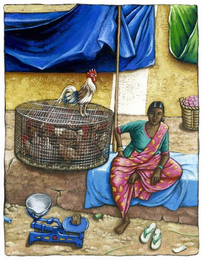 Mercado de Mysore, 2018 (guache) de Annalisa Morrocco