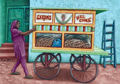 Vendedor de rua, Índia, 2019 (guache) de Annalisa Morrocco