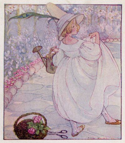 Rima de berçário: Mary, Mary, muito pelo contrário, como é que o teu jardim cresce? Com sinos prateados e conchas de berbigão, E lindas donzelas todas em fila (cor litho) de Anne (after) Anderson