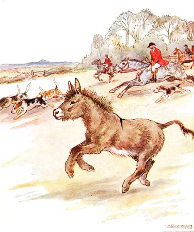 &39;Tive o tempo da minha vida hoje. Homens de casacos vermelhos em cavalos e muitos cachorros vieram galopando pelo meu campo &39;, ilustração de&39; The Naughty Neddy Book &39;, publicado por Thomas Nelson und Sons, década de 1920 (colou de Anne Anderson