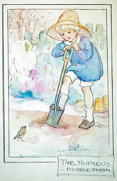 The Friendly Robbie Robin, c.1916 (caneta e tinta com aquarela e lápis sobre papel) de Anne Anderson