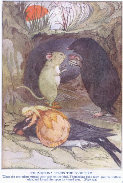 Thumbelina cuida da pobre ave de Anne Anderson