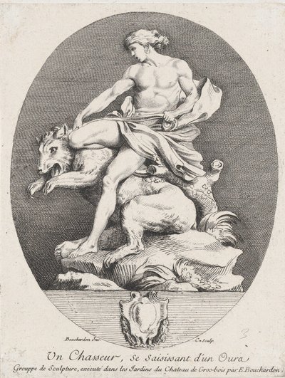 Um caçador agarrando um urso, 1737 de Anne Claude Philippe de