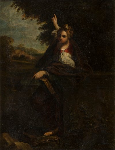 St. Margaret in a Landscape : A Sybil, c.1580-1609 (metal sob vidro) de Annibale (after) Carracci