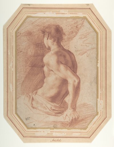 Vista de costas de um jovem nu sentado virado para a esquerda de Annibale Carracci