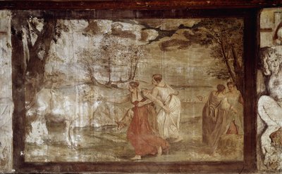 Europa, que se aproxima de Júpiter, transformou-se num touro (Fresco de Annibale Carracci